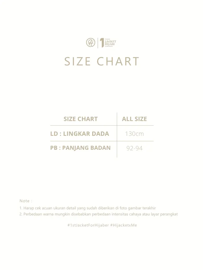 Hijacket Ara_size Grafik ukuran jaket hijab