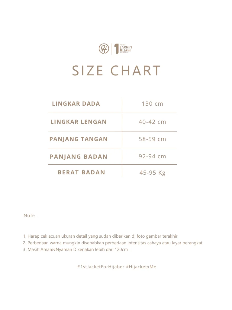 Hijacket Maryam_size Tabel ukuran pakaian wanita