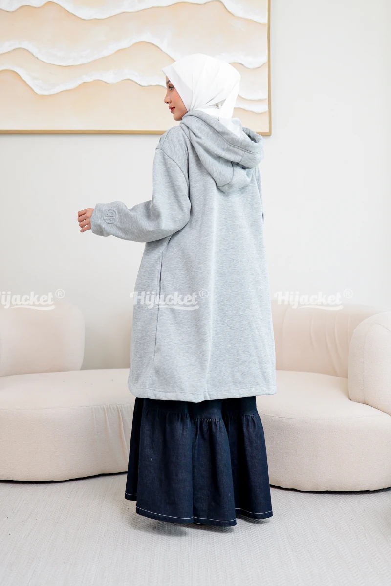 INDOOR Hijacket Batari Misty Gray_2 Wanita berhijab abu-abu hoodie panjang
